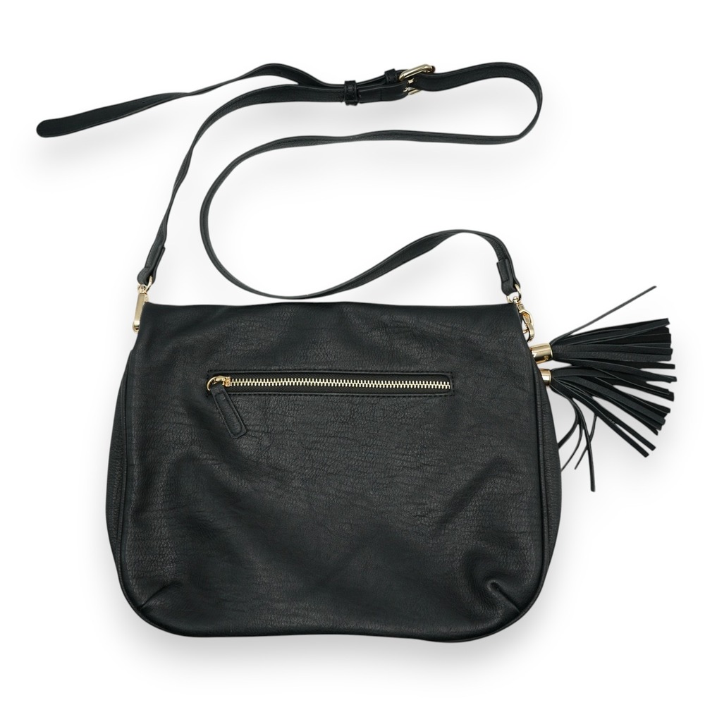 Miztique Black Faux Leather Crossbody Bag Flap Zip Pocket Adjustable Strap
